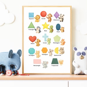 Kids Shapes Poster, Nursery Shapes Printable Wall Art, Educational Poster, Kids Room Decor, Cute Wall Print, Instant Digital Download