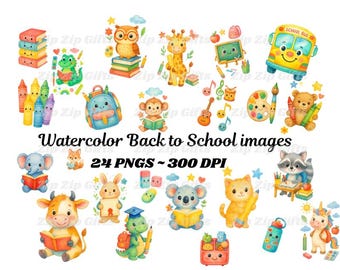 Imágenes prediseñadas de acuarela para la vuelta al cole, PNG para niños (descarga digital)