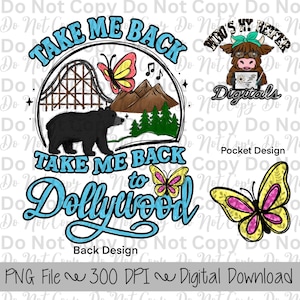 Take Back Me to Dolly PNG Hand Drawn Smoky Mountains Pigeon Forge Vacation Sublimation Design Whimsical Butterfly Shirt Design Printable Art