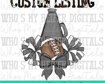 Custom Football Cheer PNG Hand Drawn Football, Pompoms, & Cheer Bow Sublimation Design Girl Game Day Shirt Design Custom Cheer Clipart