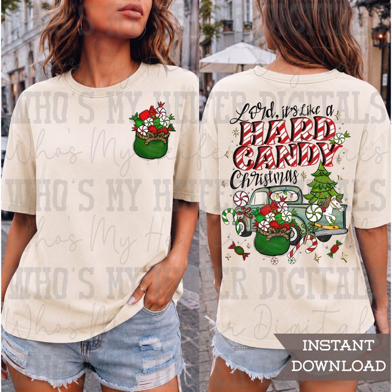 Hard Candy Christmas Sublimation PNG Hand Drawn Truck with Peppermint PNG Cute Christmas Digital Download Trendy Women & Kid Christmas Shirt