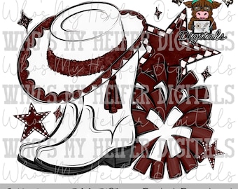 Equipe de treinamento marrom e branca PNG pompons desenhados à mão e chapéu de treinamento design de sublimação design de camisa de dia de jogo botas de equipe de treinamento arte para impressão