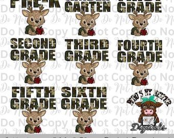 Camouflage Grade Bundle PNG File Hand Drawn Grade Bundle Sublimation Designs Back to School Hunting PNG Boy First day of School Shirt Design