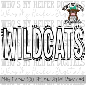 Wildcats Doodle Word PNG Hand Drawn Outline Wildcats Sublimation PNG Game Day Shirt Designs School Spirit PNG File Digital Download Clipart