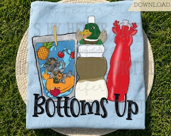 Bebidas favoritas de los niños Sublimación PNG Bebidas de verano dibujadas a mano con Bottoms Up Archivo PNG Diseño de camiseta River Life Arte de garabatos de verano para niños