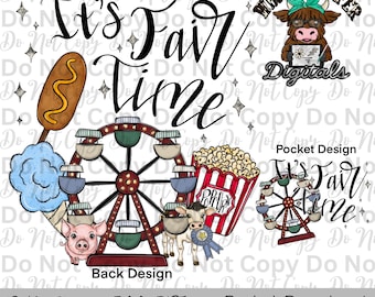 It&#39;s Fair Time PNG Hand Drawn State Fair Sublimation Design Blue Cotton Candy Clipart Kids Fair Shirt Designs Carnival Digital Download
