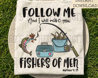 Fishers of  Men PNG Hand Drawn Fishing Sublimation PNG Fishing Bible Verse Shirt Design Kid Fishing Christian Doodle Art Fish Digital