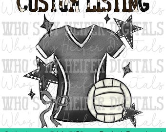 Volley-ball personnalisé PNG dessinés à la main, ballon, noeud et sublimation de maillot Design chemise rétro pour le jour du match Design damier étoiles Clipart imprimable