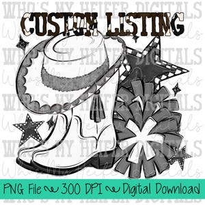 Custom Drill Team PNG Hand Drawn Pompoms & Drill Hat Sublimation Design Custom Band Game Day Shirt Design Drill Team Boots Digital Download