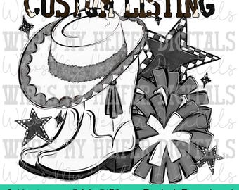 Custom Drill Team PNG Hand Drawn Pompoms & Drill Hat Sublimation Design Custom Band Game Day Shirt Design Drill Team Boots Digital Download