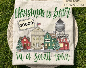 La Navidad es mejor en un pueblo pequeño PNG Árboles de Navidad dibujados a mano Sublimación PNG Diseño de camiseta para mujer Arte de garabatos Navidad caprichosa PNG