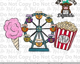 Pink Cotton Candy Fair Trio Sublimation Design Hand Drawn Fair Food PNG Kids Fair Sublimation Shirt Design State Fair PNG File Fair Clipart