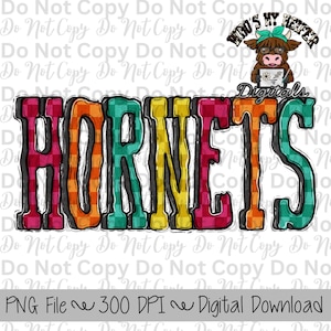 Hornets PNG Hand Drawn Hornets Sublimation Design Sports Teams Spirit Shirt Designs School Spirit PNG File Checkerboard Mascot Name PNG
