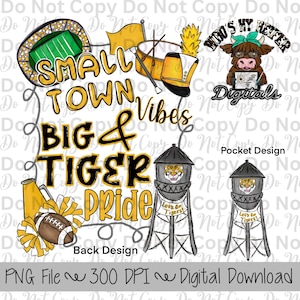 Small Town Vibes PNG Hand Drawn Tiger Sublimation Design Game Day Shirt Designs School Spirit PNG File Big Tiger Pride Digital Download
