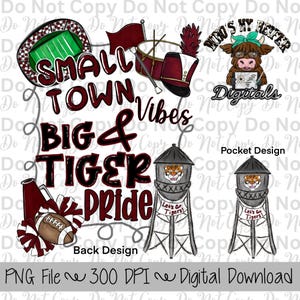 Small Town Vibes PNG Hand Drawn Tiger Sublimation Design Game Day Shirt Designs School Spirit PNG File Big Tiger Pride Digital Download