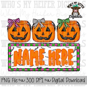 Halloween Bucket Trio with Bow PNG Hand Drawn Jack o lantern Bucket Sublimation File Girl Halloween Shirt Design Checkered Coquette Bow DTG