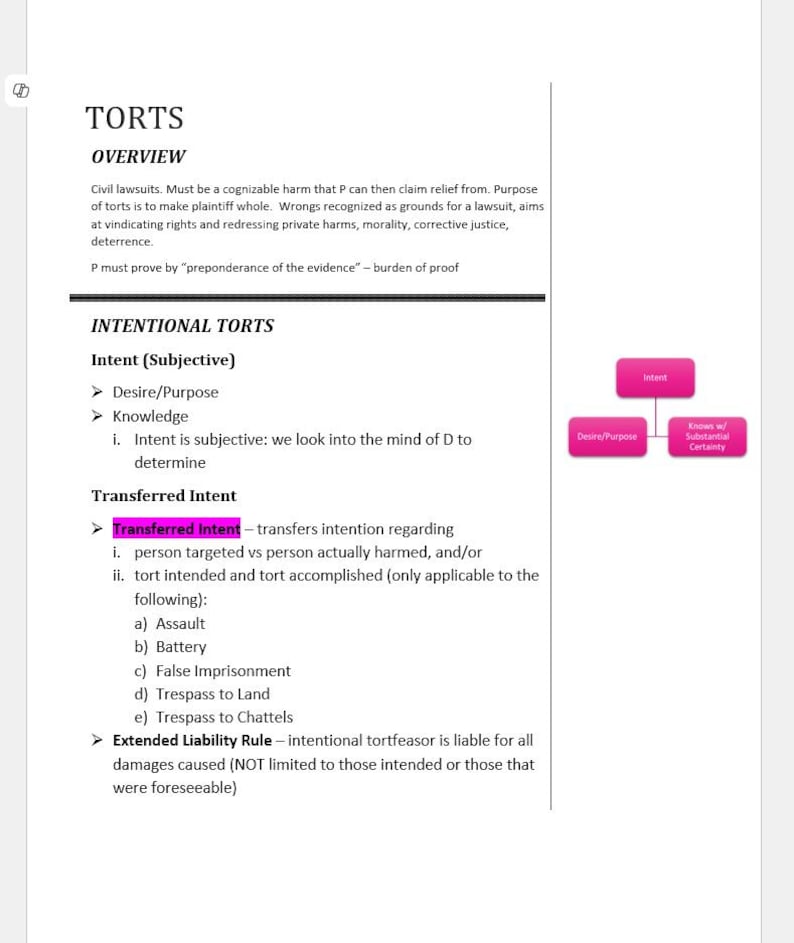 Torts Law Outline and Attack Sheets - Etsy