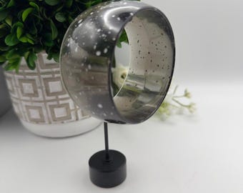 Vintage Smoky Gray Bangle Bracelet Wide Chunky Mod Confetti Retro Statement