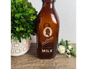 Vintage Gail Borden Amber Milk Bottle 1950s Farmhouse Cottage Kitchen Decor