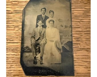 Antique Tintype Family Portrait Photo Victorian Edwardian Metal Photograph Gothi