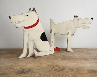 Acme Animal Dog Sculptures Sue Parke Don Gidley Folk Art Metal Pair Red Heels