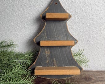 Vintage Handmade Wood Christmas Tree Curio Shelf Mini Trinket Display Primitive