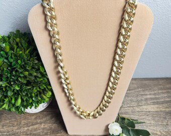 Vintage Chunky Gold Tone Chain Necklace 19in Heavy Ribbed Links 80s Statement
