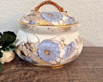 Rare Antique Sugar Bowl w Insert Lid Burroughs Mountford Potters Wheel Cretonne