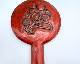 Vintage Red Pocket Mirror Ginkgo Leaf Hand Mirror Boho Retro Vanity Purse Decor