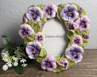 Vintage 1994 Frameology Pansy Heart Photo Frame Purple Floral Cottagecore UDC