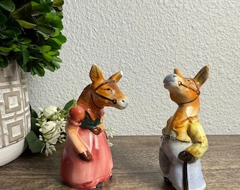 Vintage Japan Donkey Salt Pepper Shakers Anthropomorphic Kitsch Trinket Decor