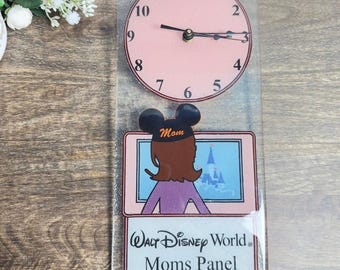 RARE Disney World Moms Panel Clock Fused Glass Signed Disney Collectible award