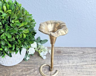 Vintage Brass Flower Taper Candle Holder Hollywood Regency Floral Decor
