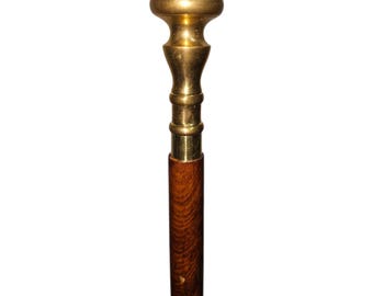 Bâton de marche en bois fabriqué à la main avec poignée ronde en laiton massif | Cannes vintage de 38,5 po. incrustations de laiton | Bâton de marche à collectionner de style ancien