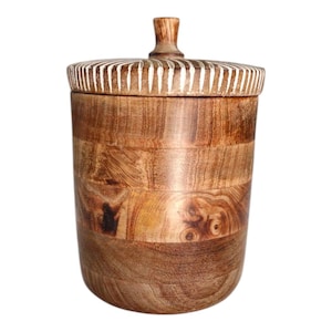 Handcrafted Oak Wooden Storage Canister: Rustic Home Decor Treasure Box