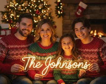 Custom Family Name Neon Sign – Personalized Christmas LED Wall Decor for Holiday Photos & Home | Fast Shipping to USA | DDP Included