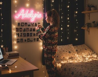 Personalizowany Neon z Imieniem Prezent Świąteczny, Szyld LED dla Dzieci, Dekoracja Ścienna LED, Wyjątkowe Prezenty Personalizowane