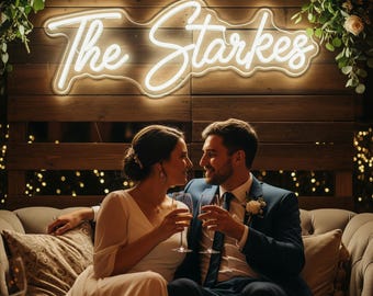 Spersonalizowany Neon, Prezent Ślubny LED, Neon Ślubny, Dekoracja Weselna, Neon z Nazwiskiem Rodziny