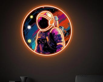 Astronaut Neon Sign, UV Neon Sign, Custom UV Printing Neon Sign, Gaming Neon Sign, Astronaut Wall Art, Room/Wall Decor, Kids Room Decor