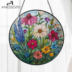 Wildflower Glass Suncatcher, Wildflower Window Hanging Decor, Florist Gift, Gift for Flower Lover, Sun Catcher Gift for Mom, Grandma