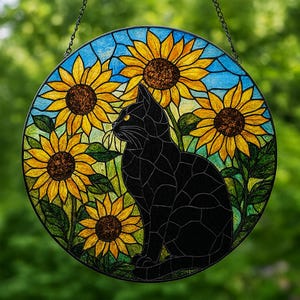 Sunflower Black Cat Suncatcher ACRYLIC Hanging Sign, Cat Lovers, Cat Memorial, Gift for Cat Lovers, Sunflower Gift for Mom, Memorial Gift