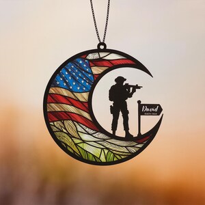 Soldier Memorial Suncatcher gepersonaliseerd, sympathie cadeau, cadeau veteraan leger, militaire herdenking, veteraan dag cadeau, verlies van vader, opa