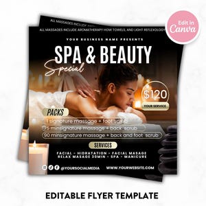 Massage Therapy Flyer, DIY Flyer Template Design, Body Treatment Flyer, Facial Spa Therapist Flyer, Premade Esthetician Beauty Service Flyer