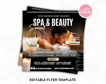 DIY Massage Therapie Flyer Vorlage: Kosmetikerin Beauty Service (Digitaler Download)