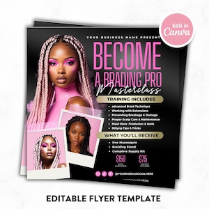 Braids Masterclass Flyer, DIY Flyer Template Design, Learn To Braid Beauty Flyer, Hair Braid Training Flyer, Premade Braiding Course Flyer