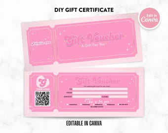 Pink Gift Certificate Template, Salon Voucher, Canva Editable (Digital Download)