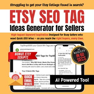 Etsy SEO Tag Ideas Generator for Sellers | Instant AI Tag Suggestions & Keyword Tools Download, AI-powered etsy seo tool