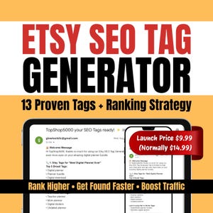 Etsy SEO Tag Generator | 13 SEO Tags + Strategy for Higher Ranking & Shop Growth | Digital Download