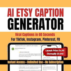 AI Caption Generator for Etsy Sellers | Viral Captions for TikTok, Instagram, Pinterest | Social Media Toolkit