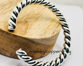 Pulsera de alambre trenzado de plata maciza 925, 8 mm, ajustable, hecha a mano.
